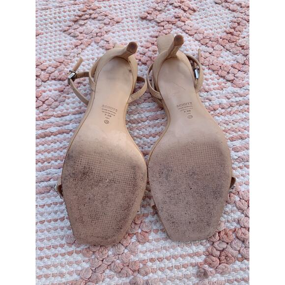 Tan SCHUTZ Loule Leather Rhinestone High Heels US 7.5 - Picture 10 of 10